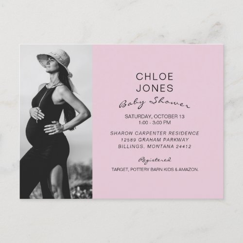 Modern Simple Baby Shower Photo Pink Invitation Postcard