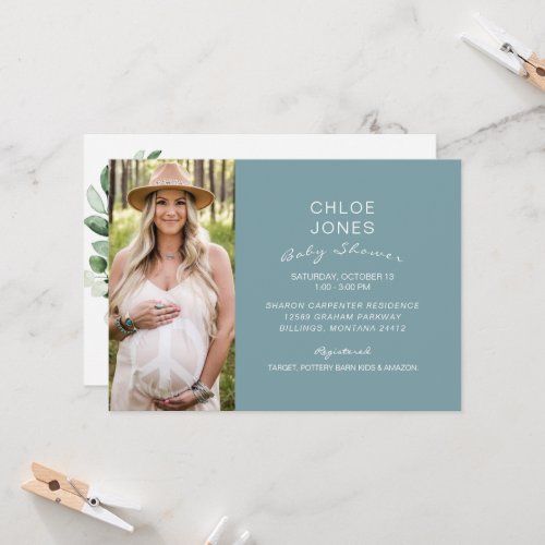 Modern Simple Baby Shower Photo Teal Invitation