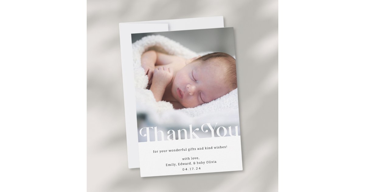 Modern Simple Baby Shower Photo Thank You Card | Zazzle