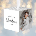 Modern Simple Baby's First Christmas Three Photo Cube Ornament<br><div class="desc">Custom-designed baby's first Christmas cube ornament featuring modern simple design with custom photos.</div>