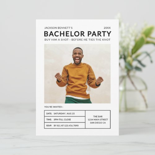 Modern Simple Bachelor Party Photo Invitation