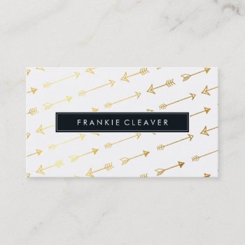 Modern Simple Badge Trendy Arrow Pattern Gold Foil Business Card by edgeplus at Zazzle