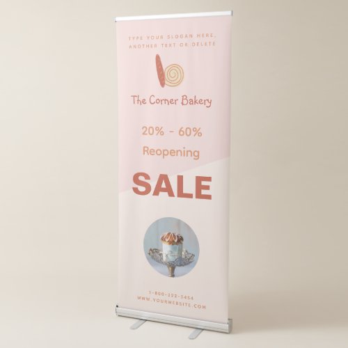 Modern Simple Bakery Business Reopening Sale Pink  Retractable Banner