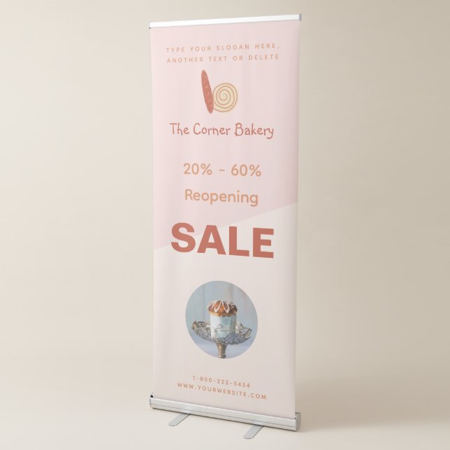 Modern Simple Bakery Business Reopening Sale Pink  Retractable Banner (3/4)