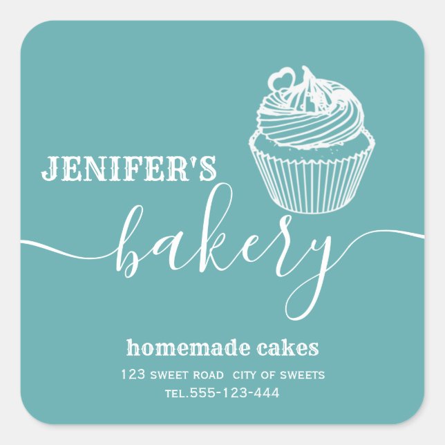 Modern simple  bakery Homemade cupcakes and sweets Square Sticker (Front)