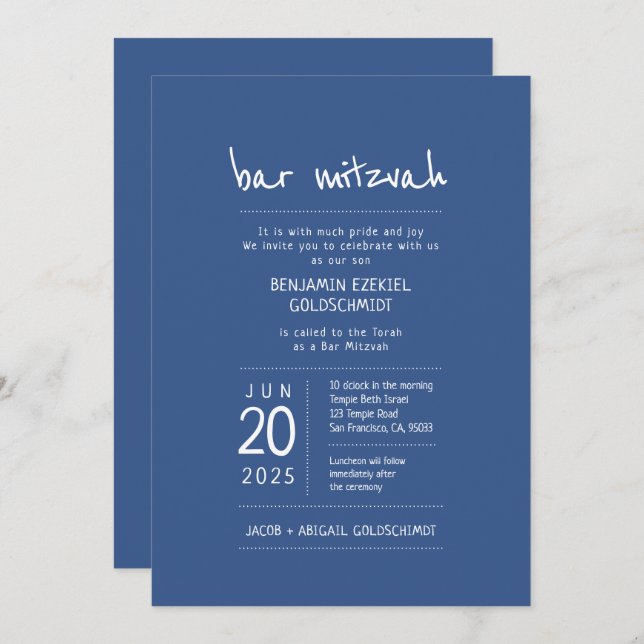 Modern + Simple Bar Mitzvah Invitation (Front/Back)