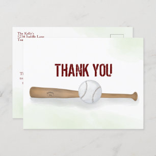 Modern Simple Baseball Thank You Watercolor Postcard