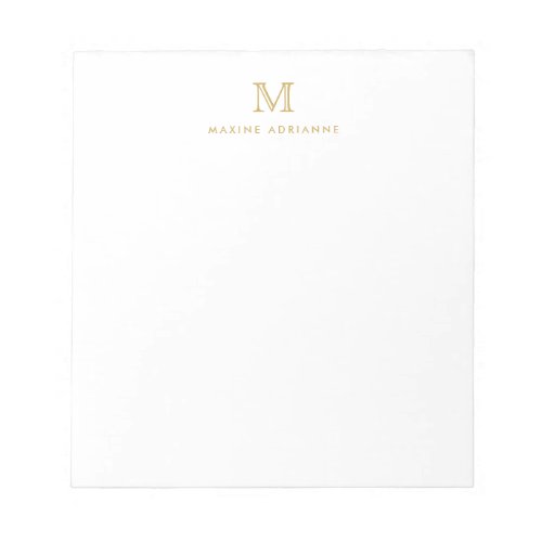 Modern Simple Basic Faux Gold Monogram Initial Notepad