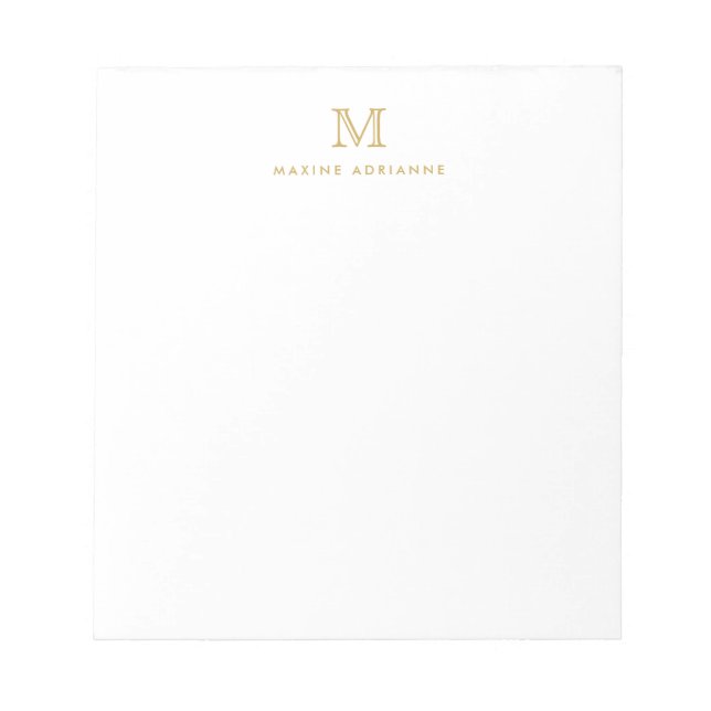 Modern Simple Basic Faux Gold Monogram Initial Notepad (Front)
