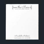 Modern Simple Basic Script From the Mom Mother Notepad<br><div class="desc">Easily customized 'From the Mother of' notepad. Great gifts for mothers or grandmothers.</div>