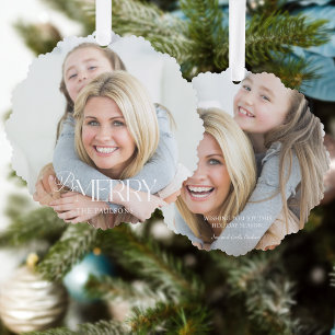 Modern Simple Be Merry Typography 1 Photo Ornament Card