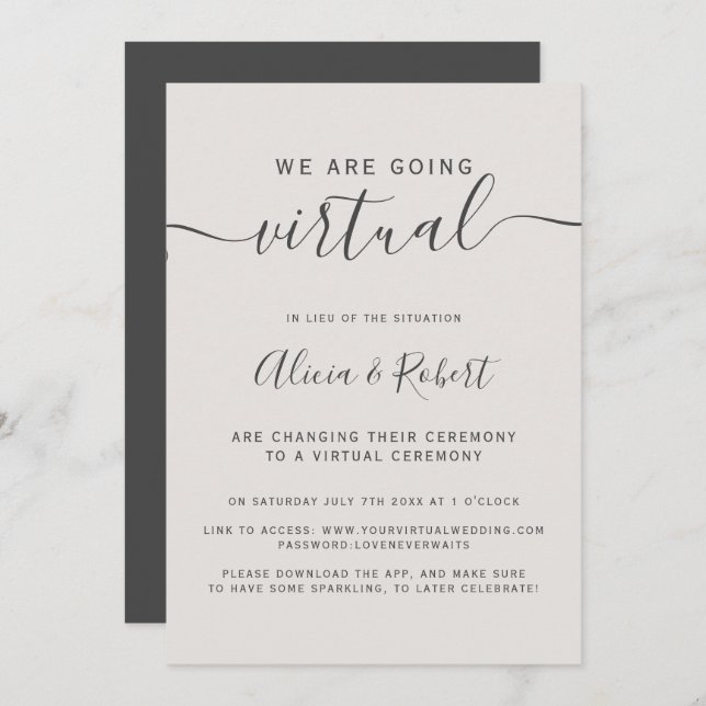 Modern simple beige gray font virtual wedding invitation (Front/Back)