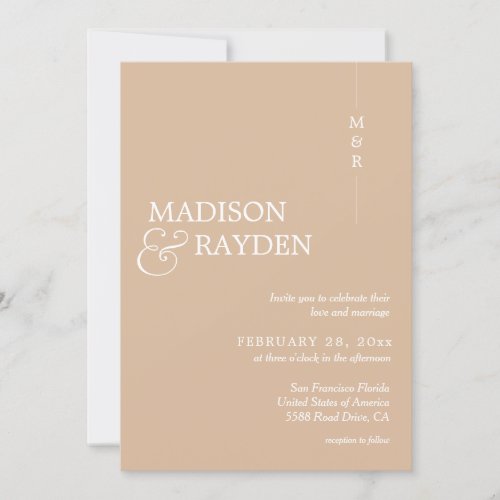 Modern Simple Beige Monogram Photo Wedding Invitation