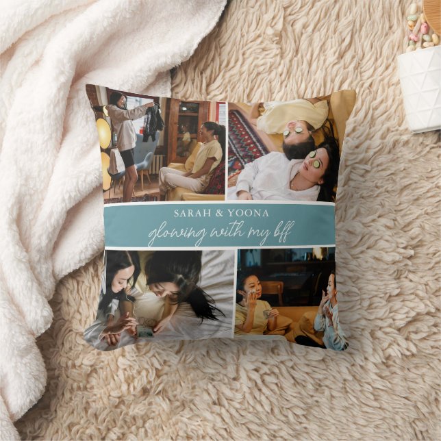 Modern Simple Bestfriends 4 Photo Trendy Simple Throw Pillow (Blanket)