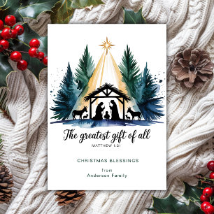Modern Simple Bible Verse Nativity Scene Christmas Holiday Card