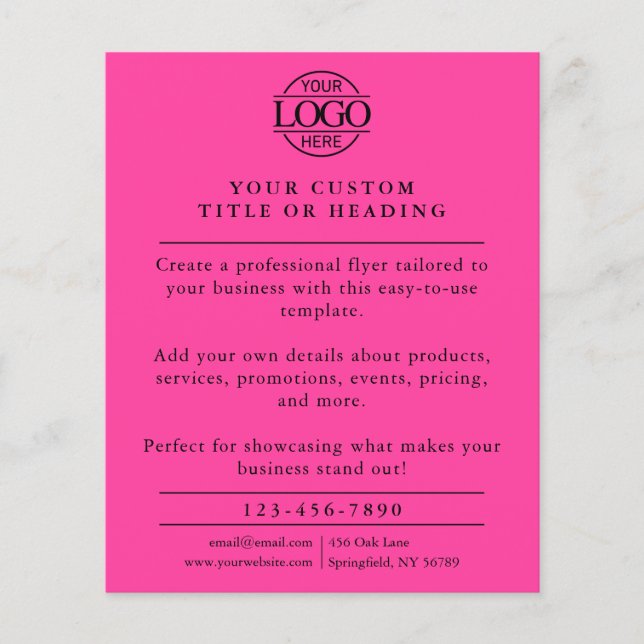 Modern Simple Bight Pink Business Logo Promotional Flyer (Front)