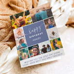 Modern simple birthday blue 10 photo collage grid card<br><div class="desc">Modern simple birthday dark blue 10 photo collage grid with editable colors and modern typography.</div>