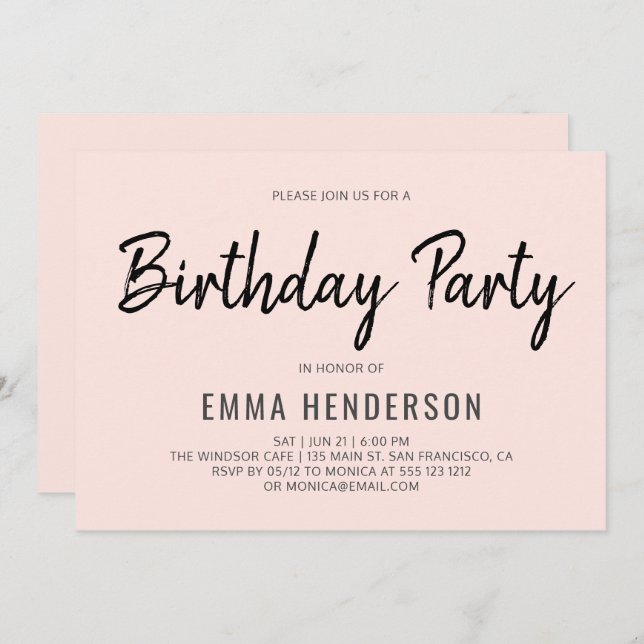 Modern Simple Birthday Party Invitation (Front/Back)