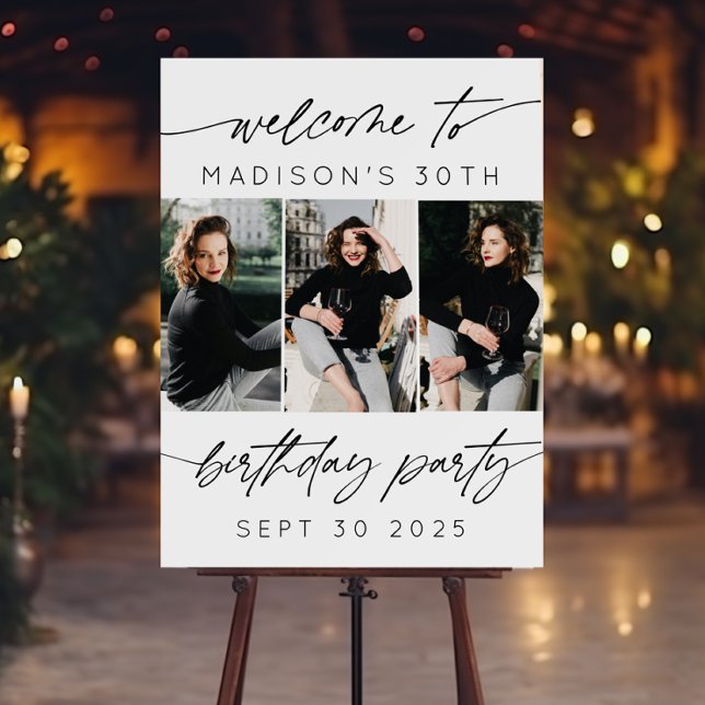 Modern Simple Birthday Party Photo Collage Welcome Foam Board (Creator Uploaded)
