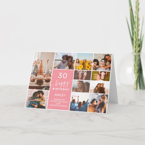 Modern simple birthday pink 12 photo collage card