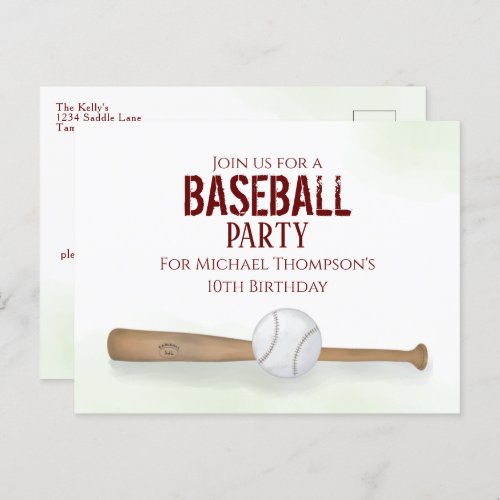 Modern Simple Birthday Watercolor Baseball Bat Postcard