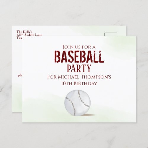 Modern Simple Birthday Watercolor Cute Baseball Postcard