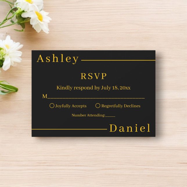 Modern Simple Black And Gold Elegant Chic Wedding RSVP Card (Creator Uploaded)