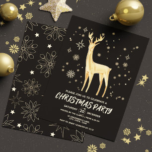 Modern Simple Black and Gold Elegant Deer Xmas Invitation