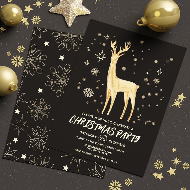 Modern Simple Black and Gold Elegant Deer Xmas Invitation (Modern Simple Black and Gold Elegant Deer Xmas Invitation)