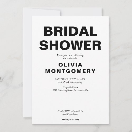 Modern Simple Black and White Bridal Shower Invitation