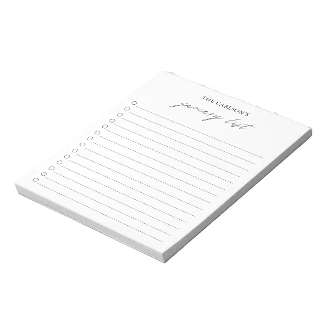 Modern Simple Black and White Elegant Grocery List Notepad | Zazzle