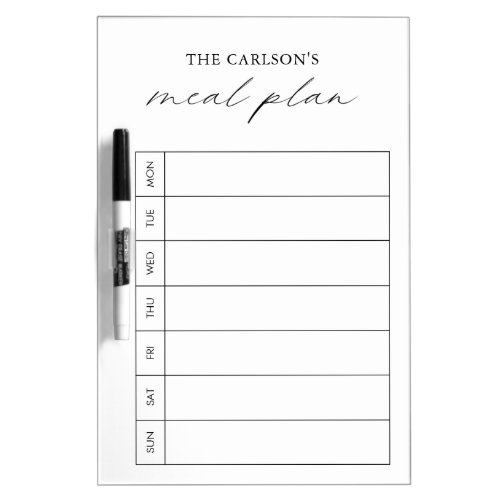 Modern Simple Black and White Elegant Meal Planner Dry Erase Board