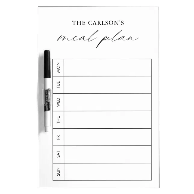 Modern Simple Black and White Elegant Meal Planner Dry Erase Board | Zazzle