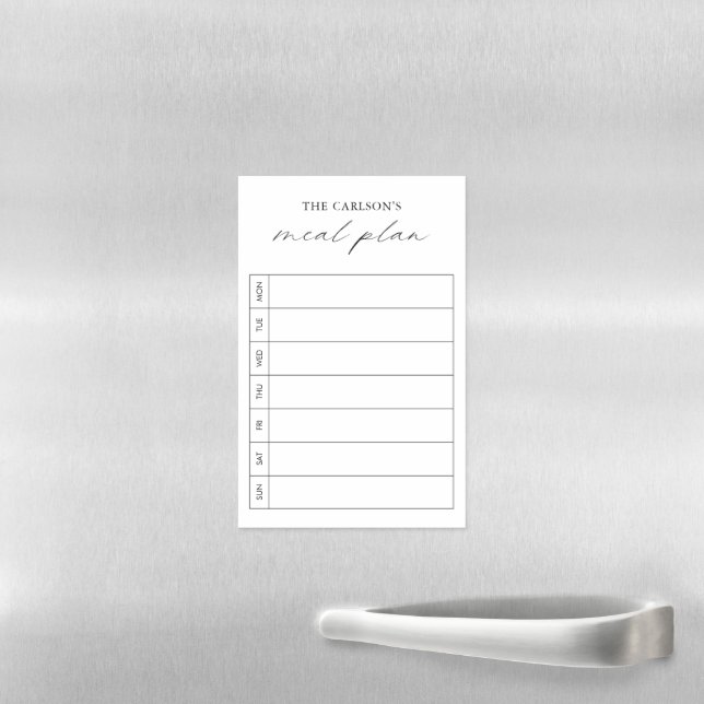 Modern Simple Black and White Elegant Meal Planner Magnetic Dry Erase Sheet (In Situ)