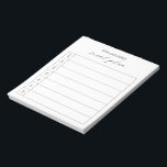 Modern Simple Black and White Elegant Meal Planner Notepad<br><div class="desc">Modern black and white meal planner notepad featuring a simple layout with " meal plan " in an elegant and chic calligraphy along with your name and a template for your to write in your weekly menu.</div>