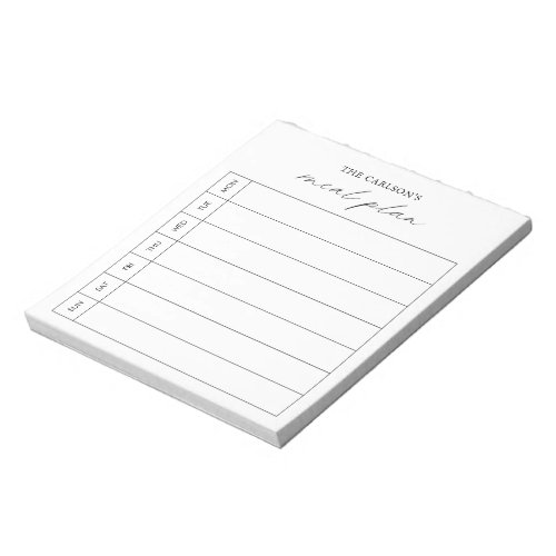 Modern Simple Black and White Elegant Meal Planner Notepad
