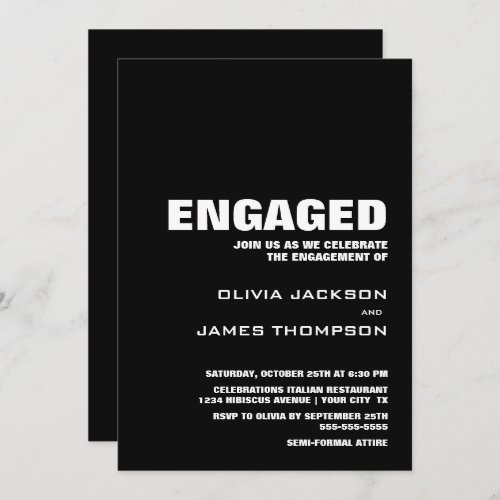 Modern Simple Black and White Engagement Party Invitation