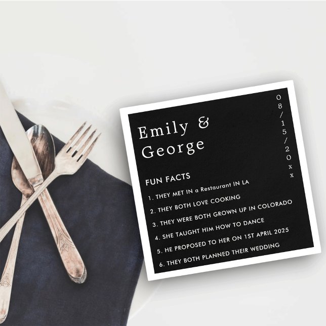 Modern Simple Black And White Fun Facts Wedding Napkins (Creator Uploaded)