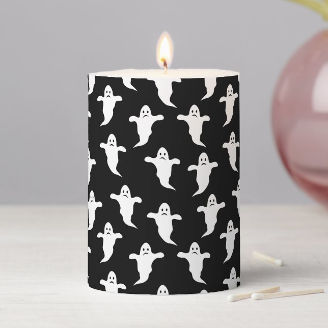 Modern Simple Black and White Ghosts Halloween Pillar Candle (In Situ)