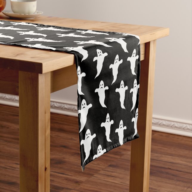 Modern Simple Black and White Ghosts Halloween Short Table Runner (In Situ)