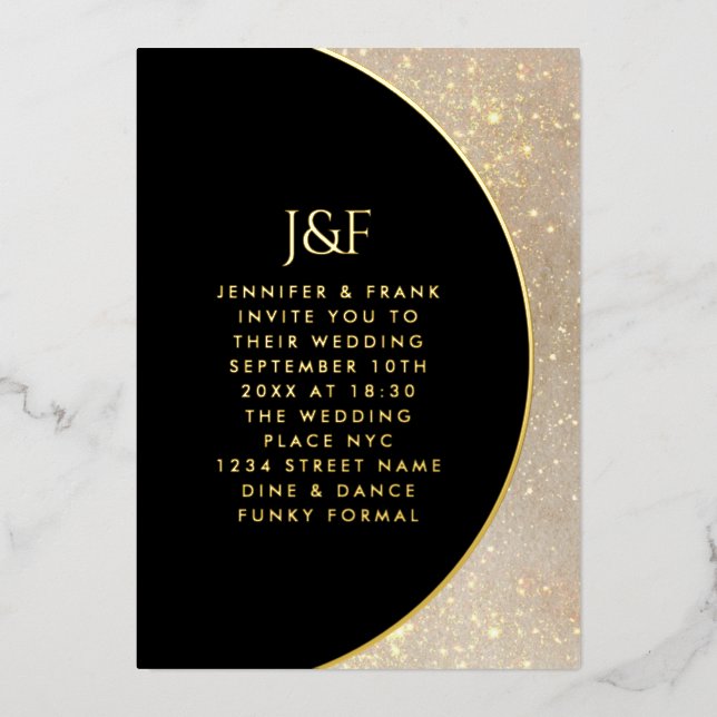 Modern Simple Black and White Gold Monogram Foil Invitation (Front)