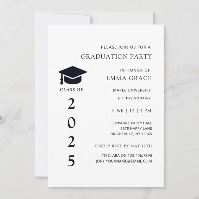 Modern Simple Black and White Graduation Party Invitation | Zazzle
