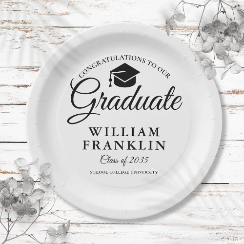 Modern Simple Black And White Graduation Party Paper Plates