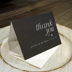 Modern Simple Black and White Heart Wedding Thank You Card