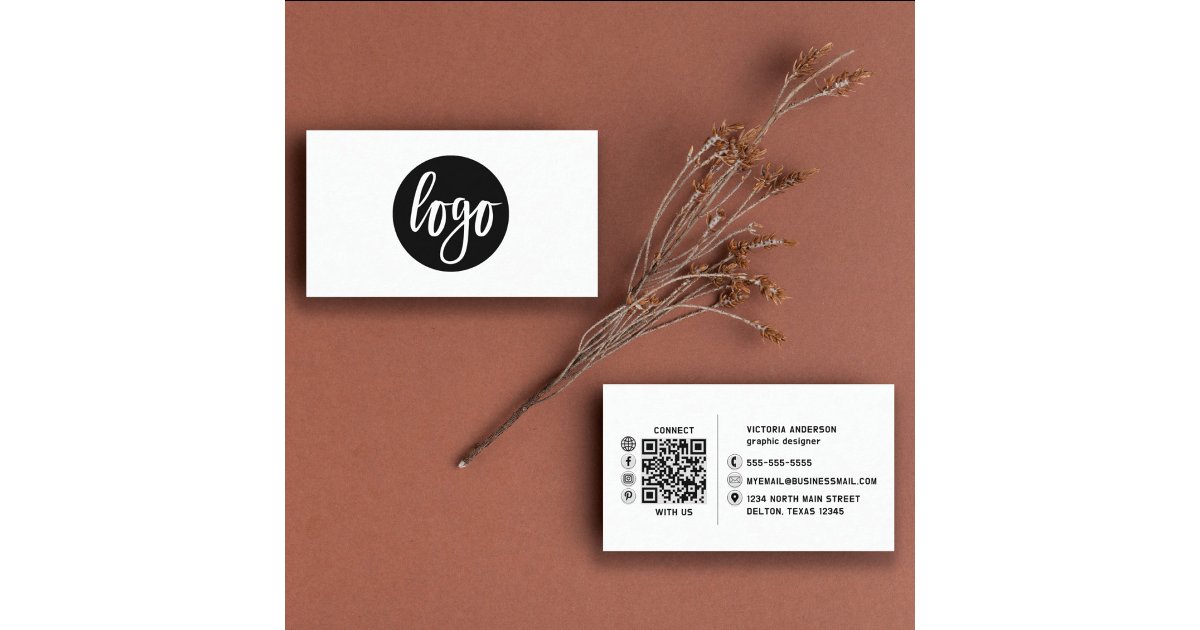 Modern Simple Black and White Logo QR Code Business Card | Zazzle