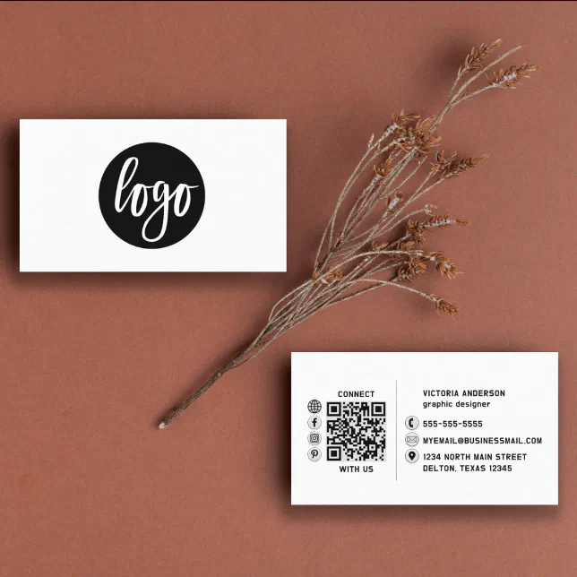 Modern Simple Black and White Logo QR Code Business Card | Zazzle