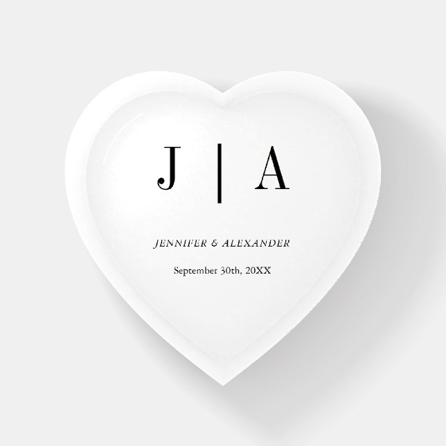 Modern Simple Black And White Monogram Couple Name Paperweight (Front)