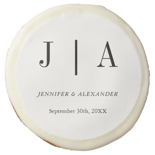 Modern Simple Black And White Monogram Wedding Sugar Cookie