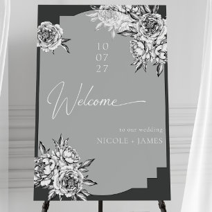 Modern Simple Black And White Peonies Welcome Foam Board