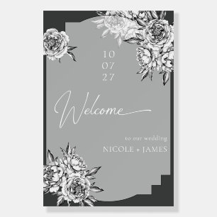 Modern simple black and white peonies welcome foam board